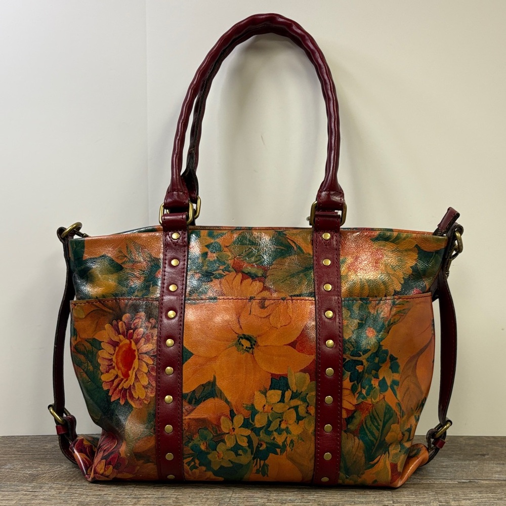 Patricia Nash Floral Leather Tote Bag Convertible Shoulder Crossbody